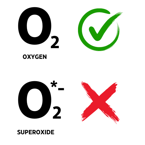 Image shows the oxygen molecule and the superoxide.