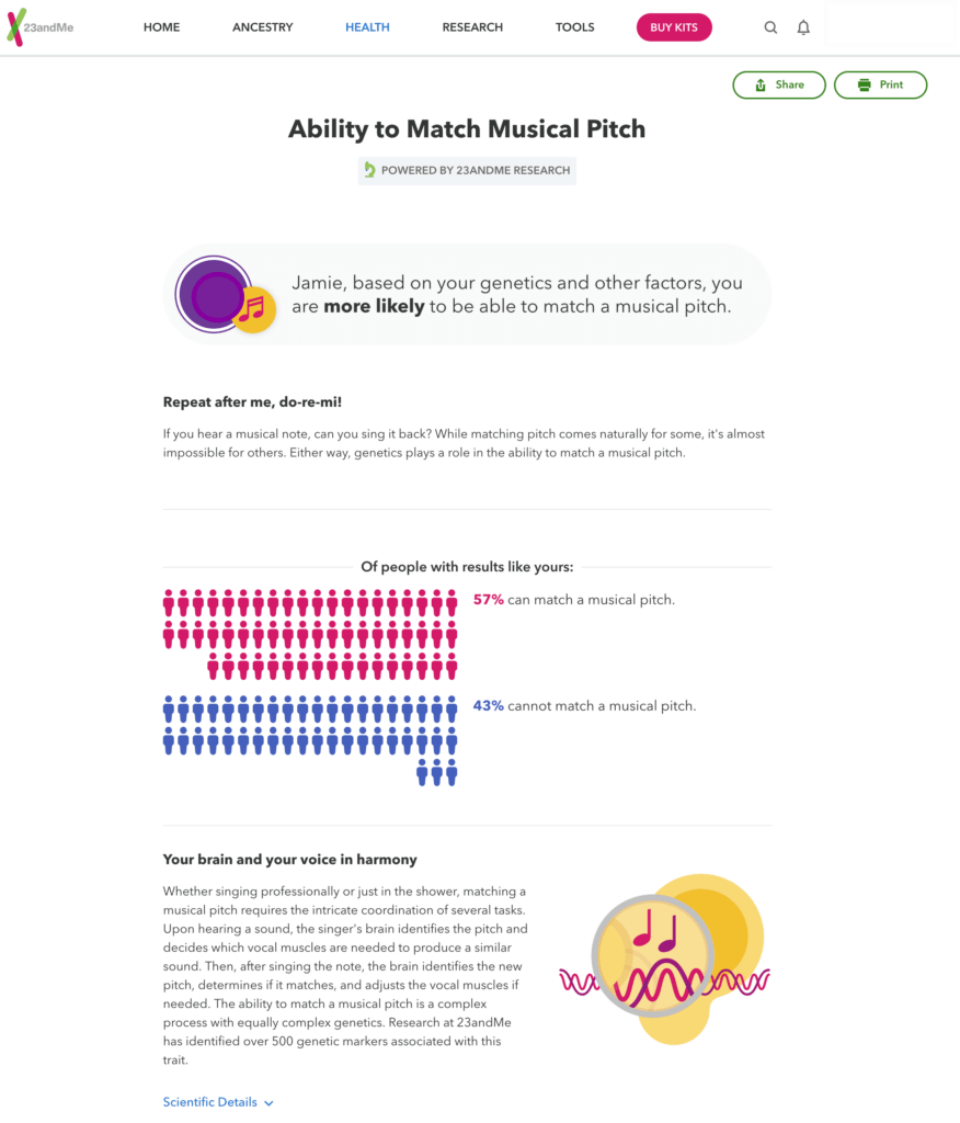 23andme ability to match musical pitch